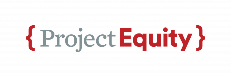 Project Equity logo with curly brackets surrounding the name. The word "Project" is in gray, and the word "Equity" is in bold red, emphasizing the focus on equity.